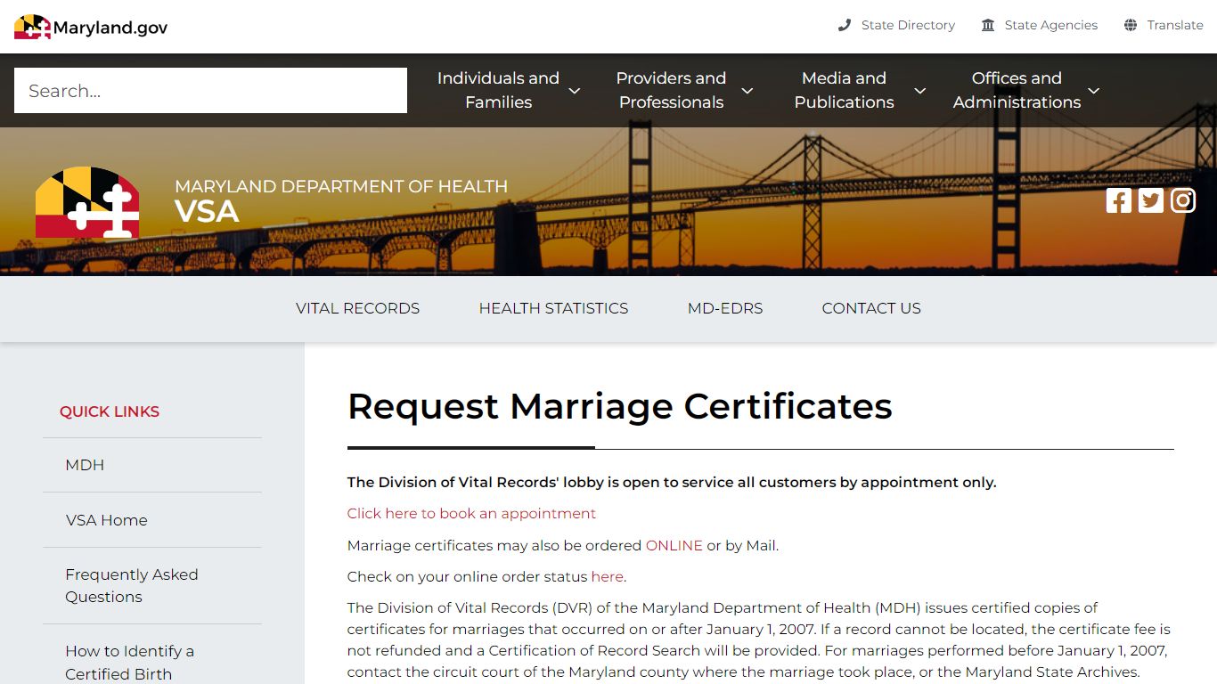 Maryland Department of Health marriage
