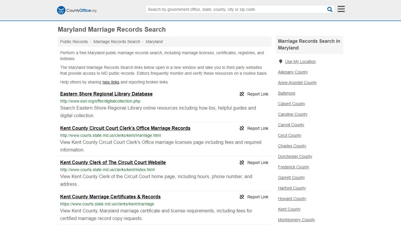 Maryland Marriage Records Search - County Office