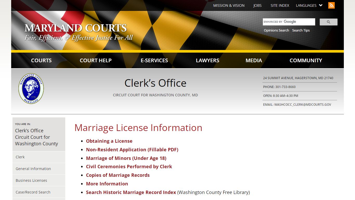 Marriage License Information | Maryland Courts